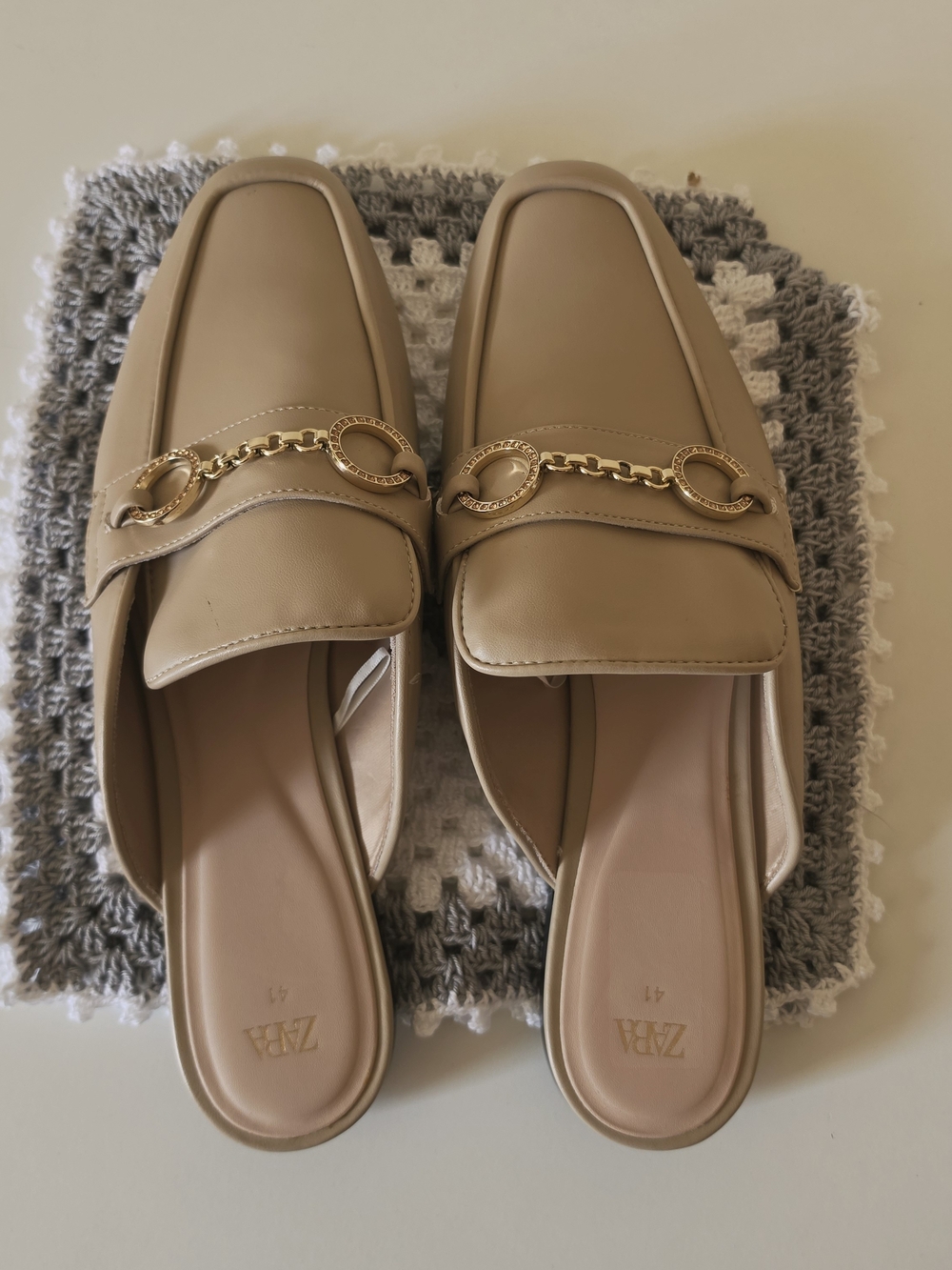 Zara Women's Taupe Chain-Trim Slip-On Loafers